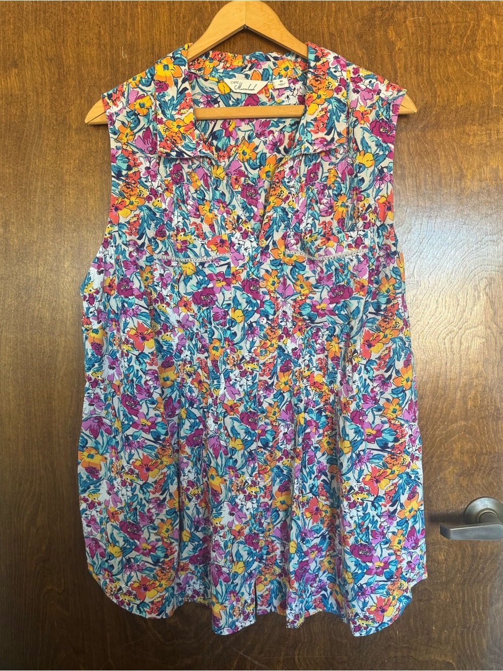 NEW Cafe Marrakesh Plus Sized Sleeveless Floral Top Blouse - Multicolor 3XL